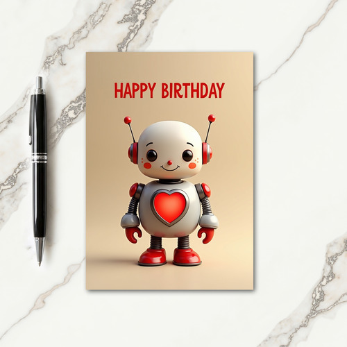 Robot Birthday Heart Card