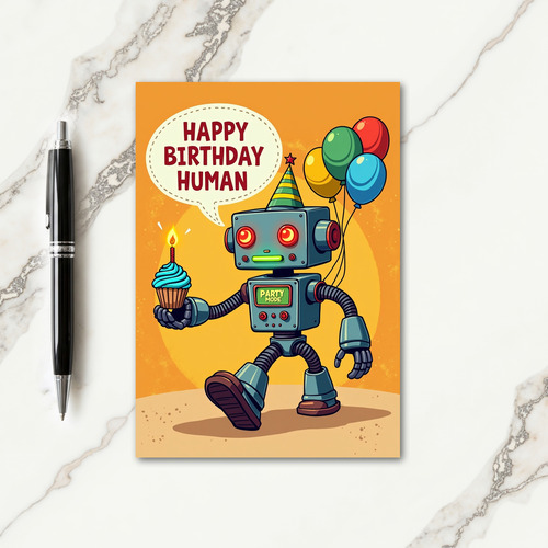 Robot Cupcake Birthday Card