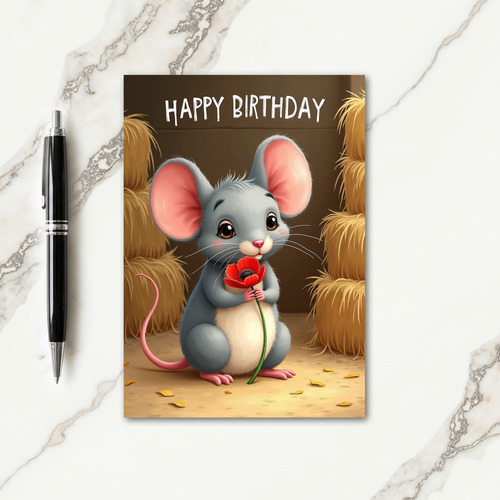 Rodents Flower Birthday Card