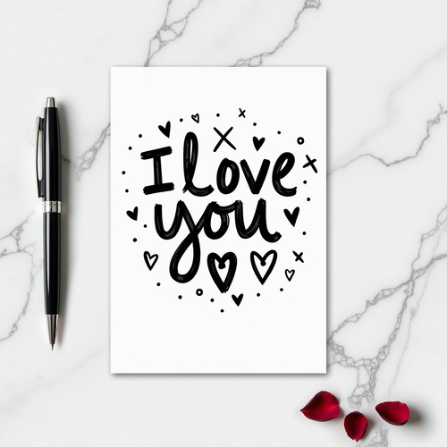Romantic Brush Love Hearts Card