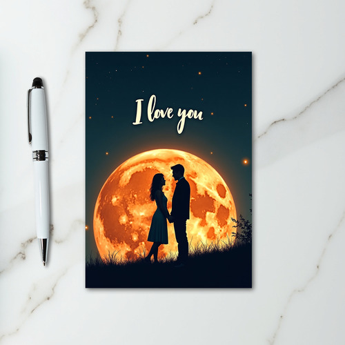 Romantic Couple Full Moon Card