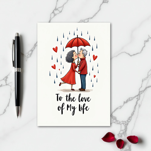 Romantic Couple Kissing Rain Card