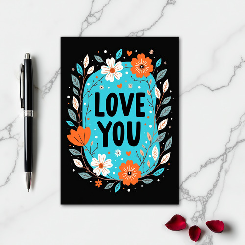 Romantic Floral Dotted I Love You Card