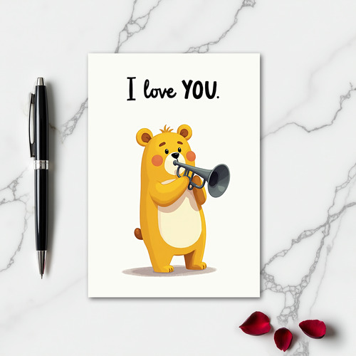 Romantic I Love You Bear Trumpet Card