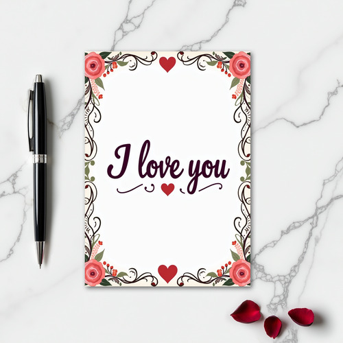Romantic I Love You Floral Vines Card