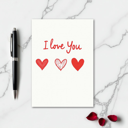 Romantic I Love You Triple Hearts Card