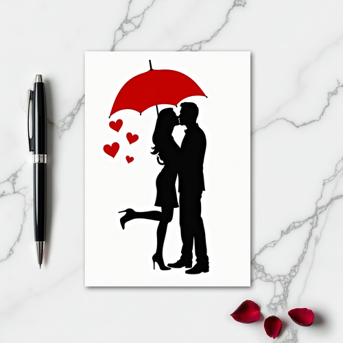 Romantic Kiss Umbrella Hearts Card