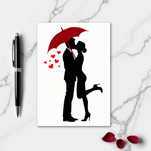 Romantic Kiss Under Umbrella Card