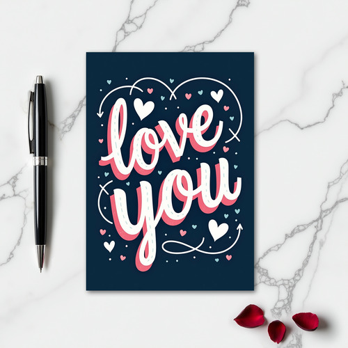 Romantic Love Hearts Script Card