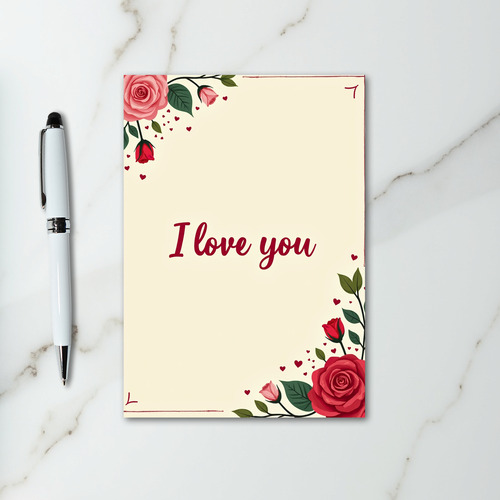 Romantic Love Roses Hearts Card