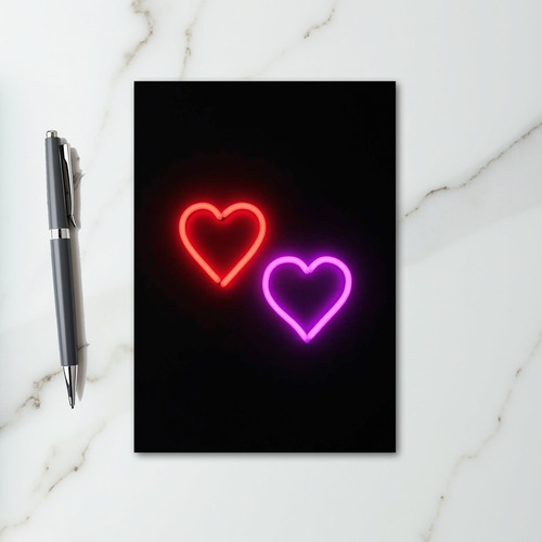Romantic Neon Hearts Card