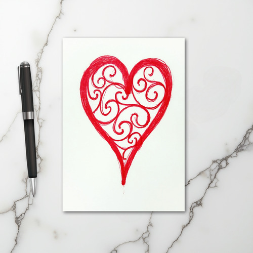 Romantic Red Filigree Heart Card