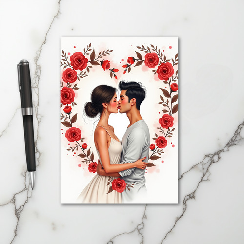 Romantic Red Roses Kiss Card