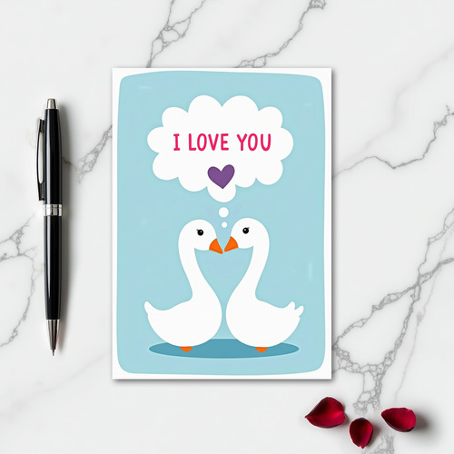 Romantic Swan Heart I Love You Card