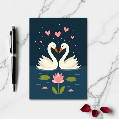 Romantic Swan Love Story Card