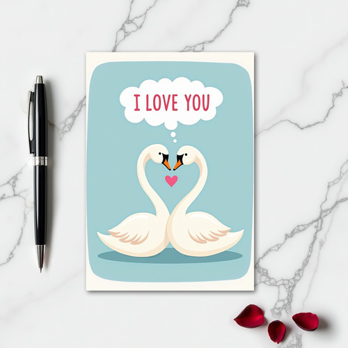 Romantic Swans Heart Love Matte Card