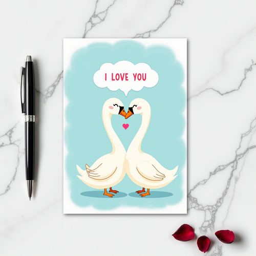 Romantic Swans I Love You Card