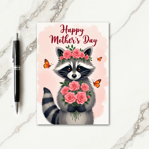 Rose Bouquet Raccoon Mom Card