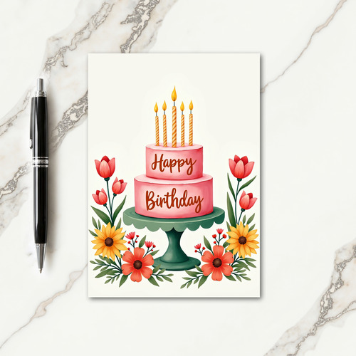 Rose Cake Birthday Card