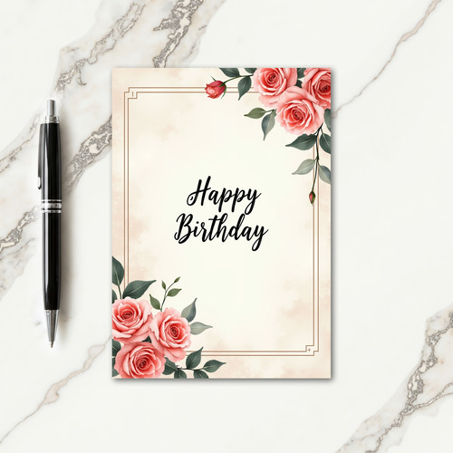 Rose Calligraphy Birthday Card