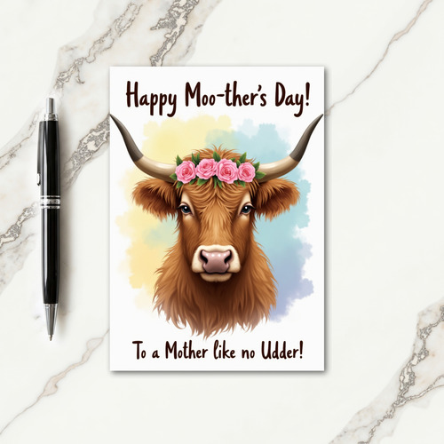 Rose Crown Cow Mothers Day Card