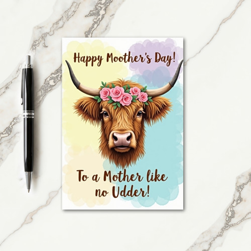 Rose Crowned Cow Mothers Day Card