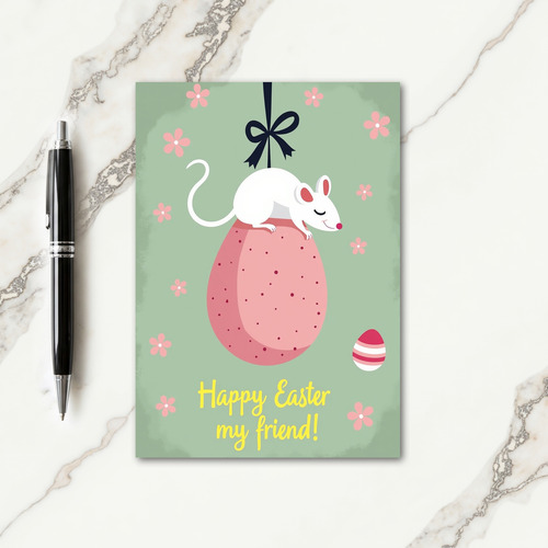 Rose Egg And Mouse Holiday Card