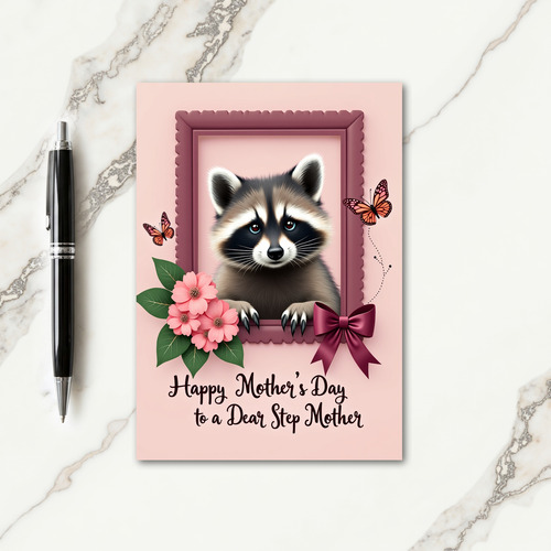 Rose Frame Raccoon Mothers Card