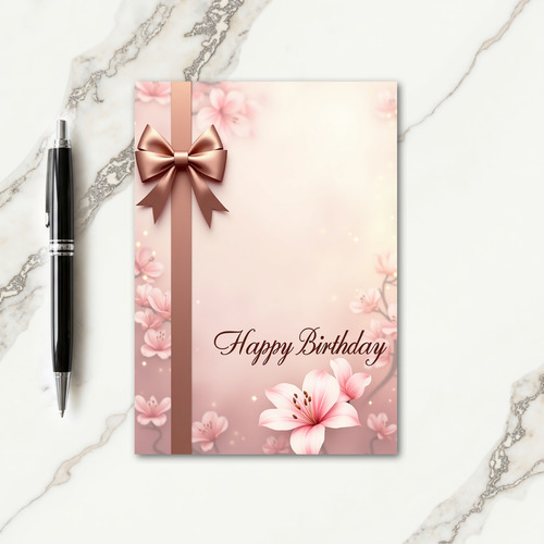 Rose Gold Birthday Bow Card