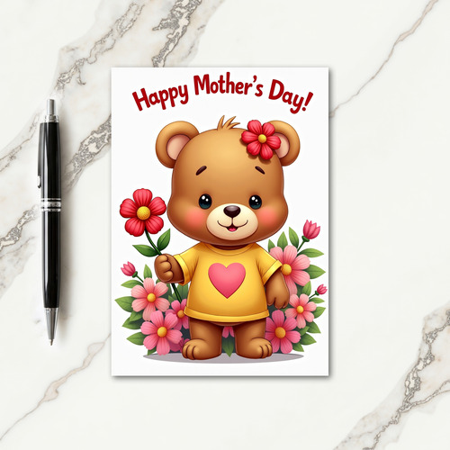 Rose Heart Bear Mothers Day Card