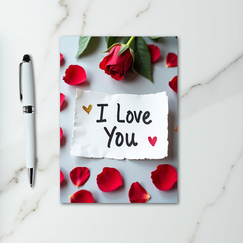 Rose Petal Glitter Love Heart Card