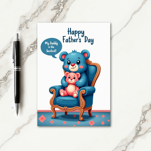 Rose Pink Bear Fathers Day Card