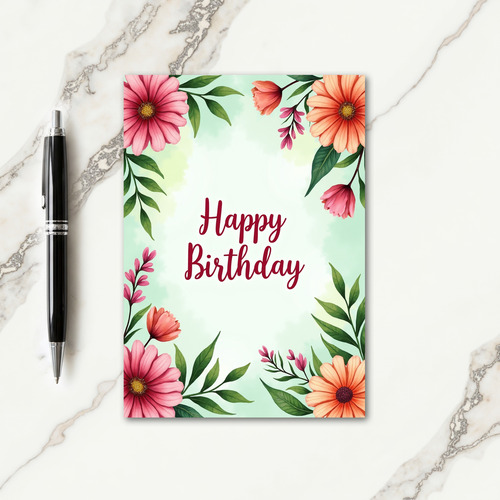 Rose Pink Floral Birthday Card