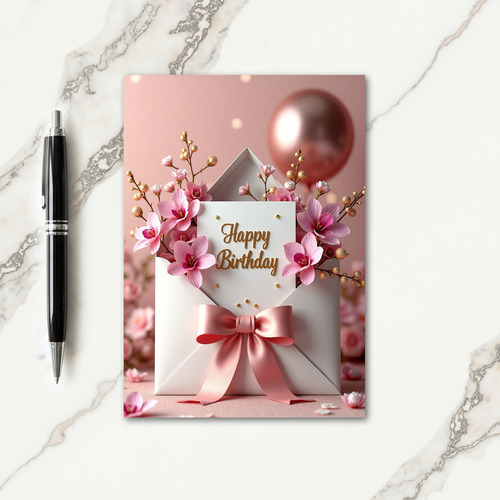 Rose Ribbon Birthday Card