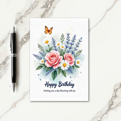 Roses Daisies Birthday Card