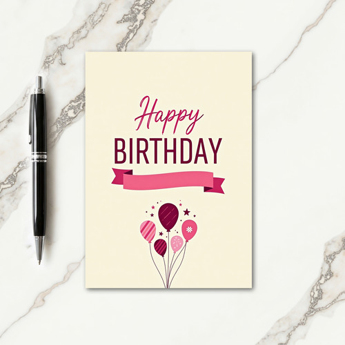 Rosy Banner Birthday Card