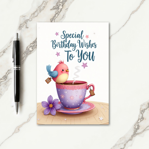 Rosy Bird Birthday Card