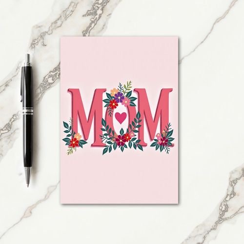 Rosy Coral Mom Lettering Card