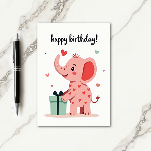 Rosy Elephant Gift Birthday Card