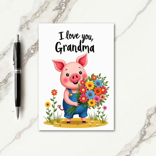 Rosy Pig Grandma Love Card