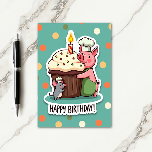 Rosy Swine Birthday Card