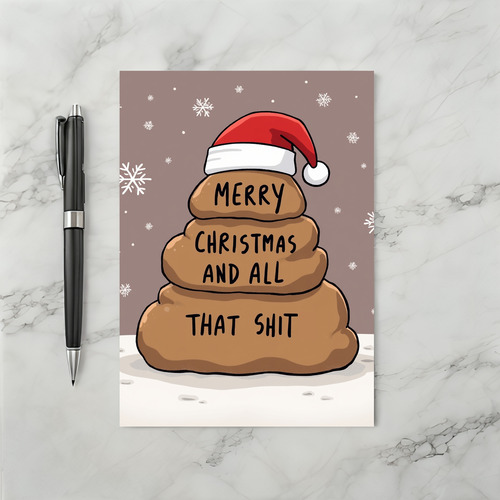 Rude Christmas Card Poop Emoji Santa Hat Funny Holiday Shit