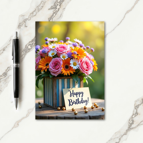 Rustic Box Blooms Birthday Card