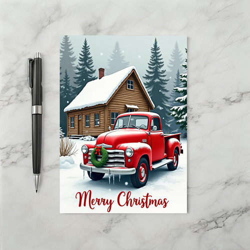 Rustic Christmas Red Truck Card