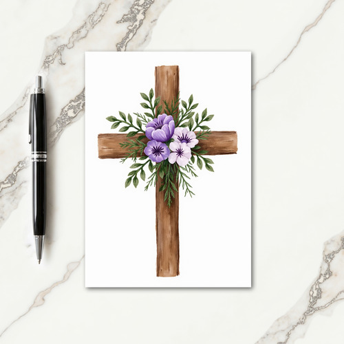 Rustic Cross Floral Watercolor Card