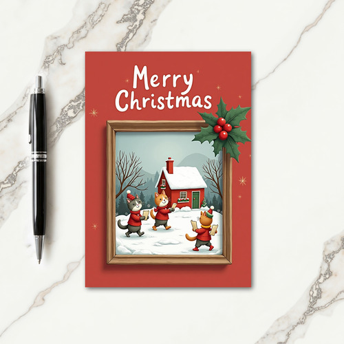 Rustic Feline Carol Card