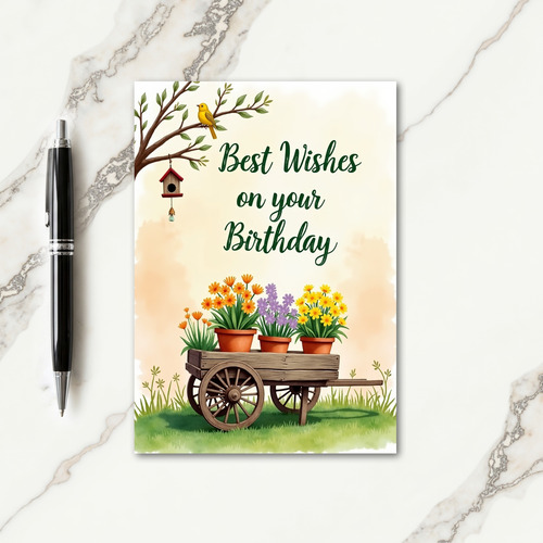 Rustic Flower Cart Birthday Card
