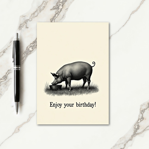 Rustic Pig Engraving Birthday Card
