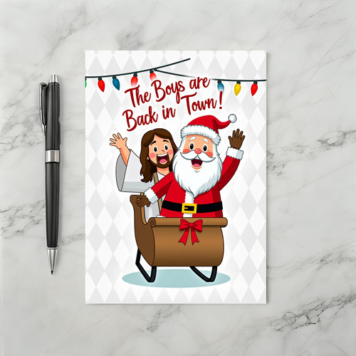 Santa And Jesus Back In Town Card