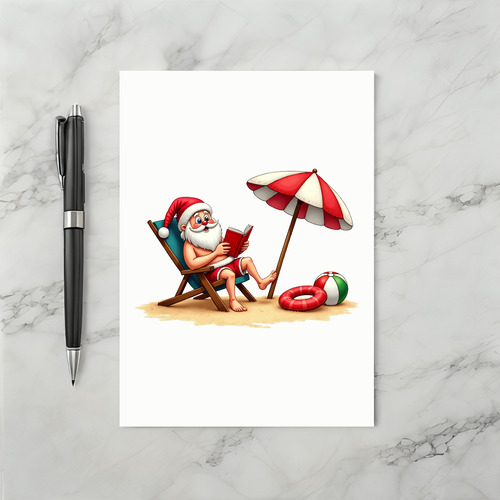 Santa Beach Chair Reading Tropical Christmas Vacation